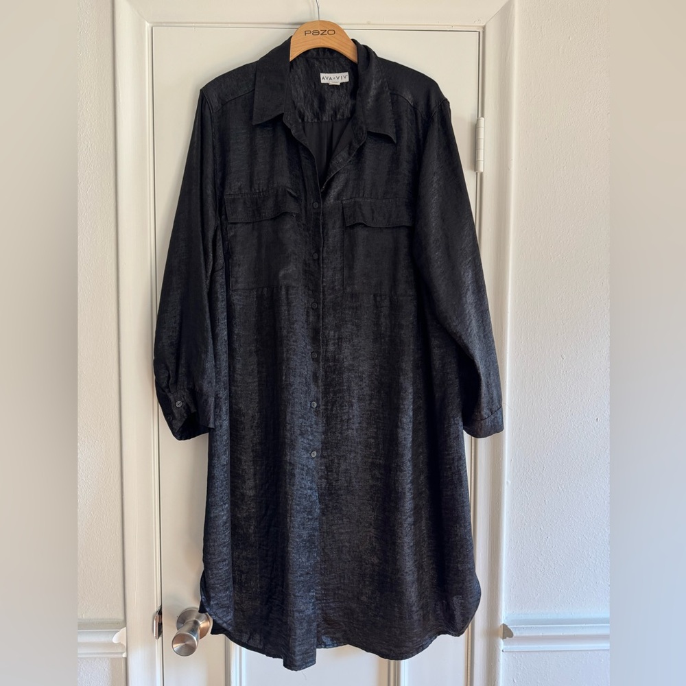 Ava & Viv Black Shimmery Shirt Dress